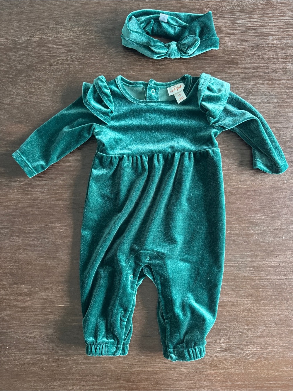 Cat & Jack Teal Velvet One-Piece with Headband